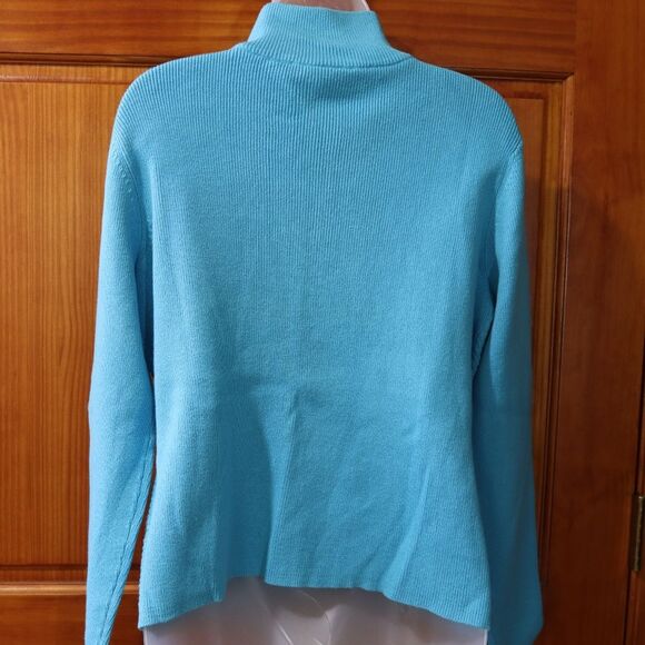Liz Claiborne Villager XL 100% Cotton Teal Blue Henley Turtleneck Sweater - Picture 9 of 13